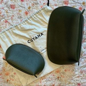 Cuyana olive pebbled leather travel case set